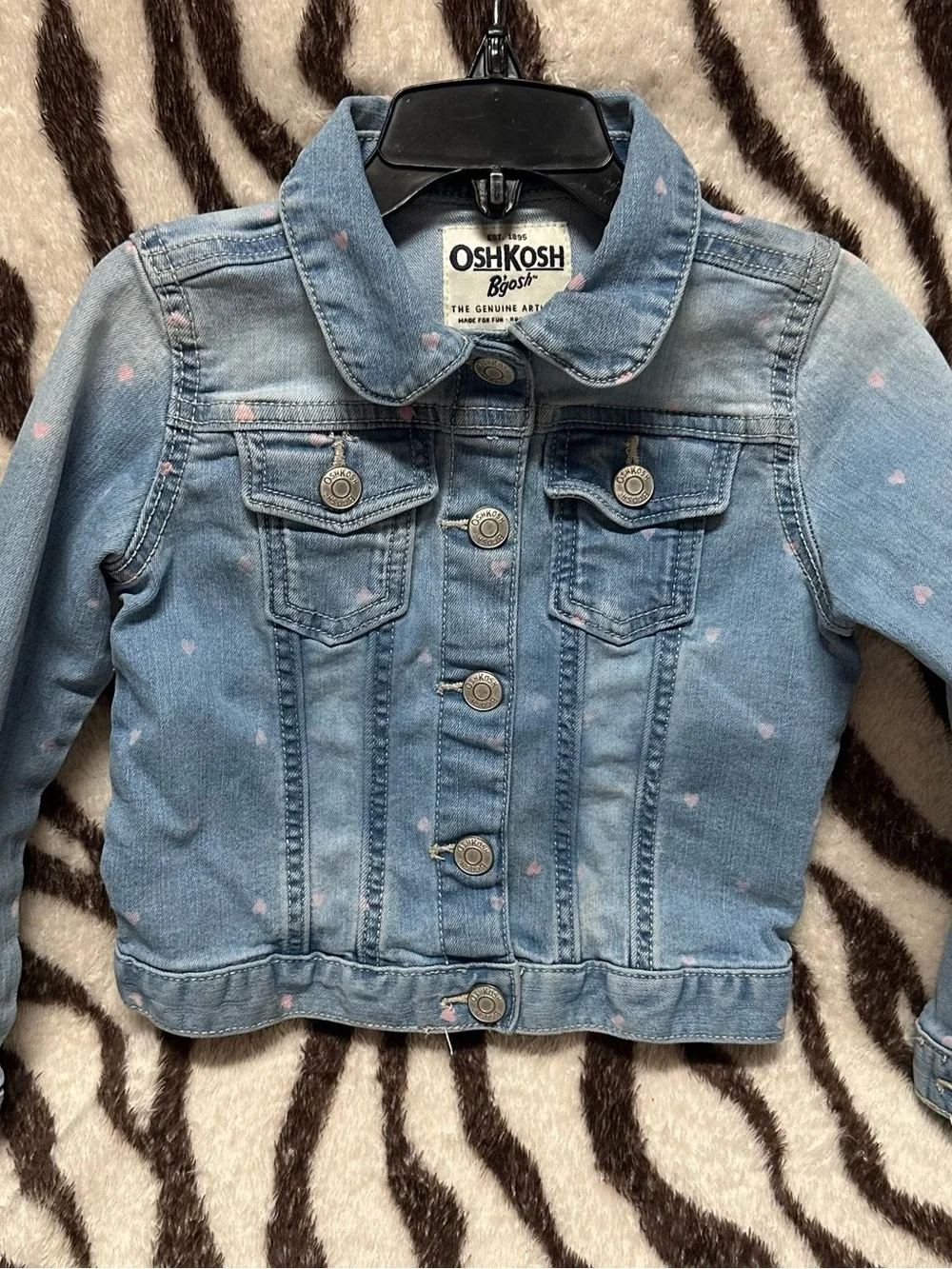 Girls OshKosh B'gosh Light Blue Denim Jacket with Pink Heart Print